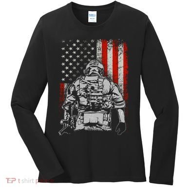 Solider US Flag Support The Troops Women's Long Sleeve Shirt