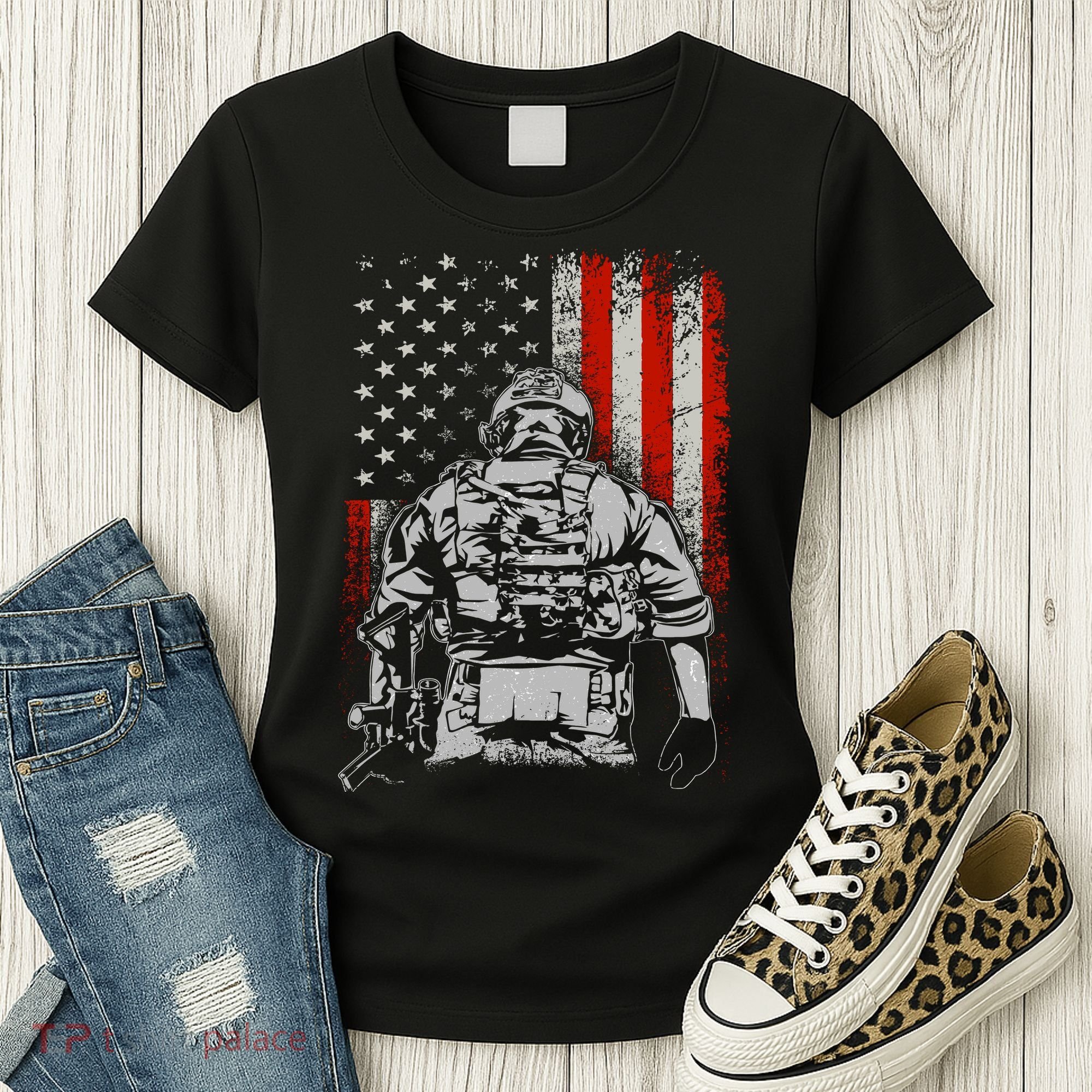 Solider US Flag Support The Troops Women's T-Shirt