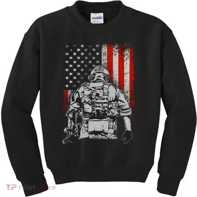 Solider US Flag Support The Troops Kids Sweatshirt