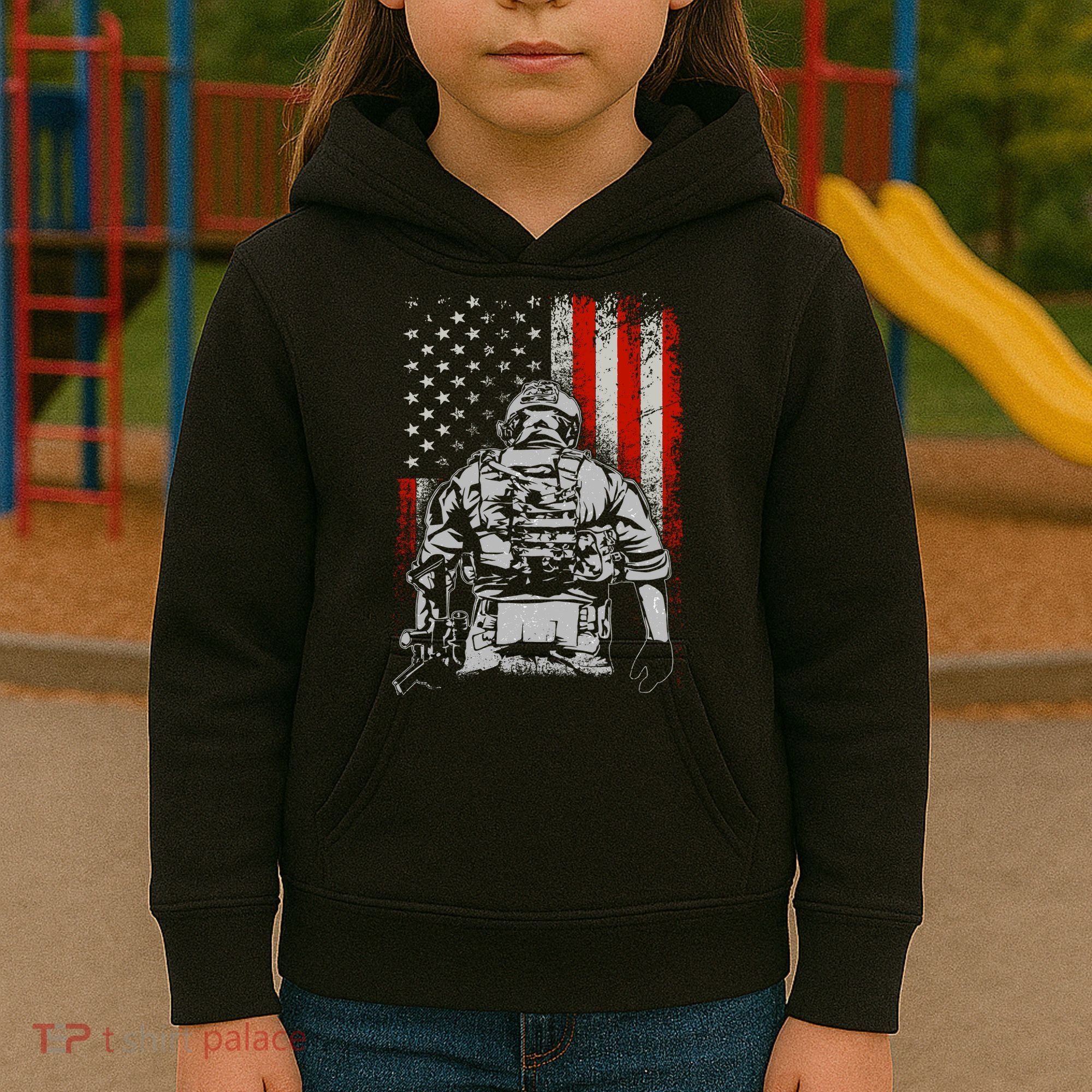 Solider US Flag Support The Troops Kids Hoodie
