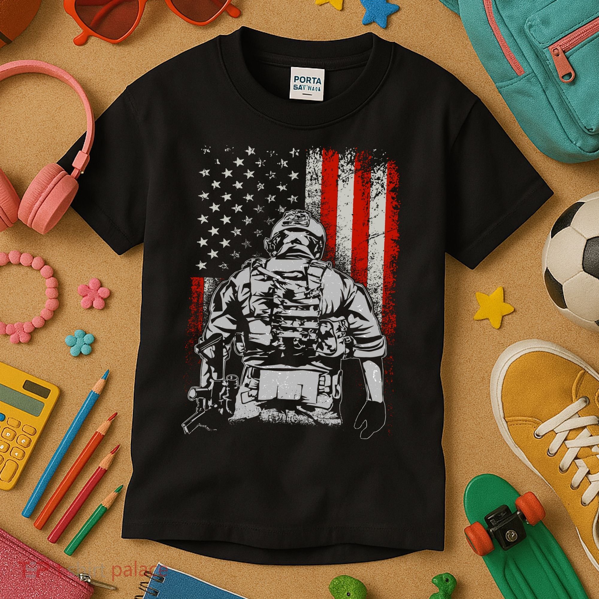 Solider US Flag Support The Troops Kids T-Shirt