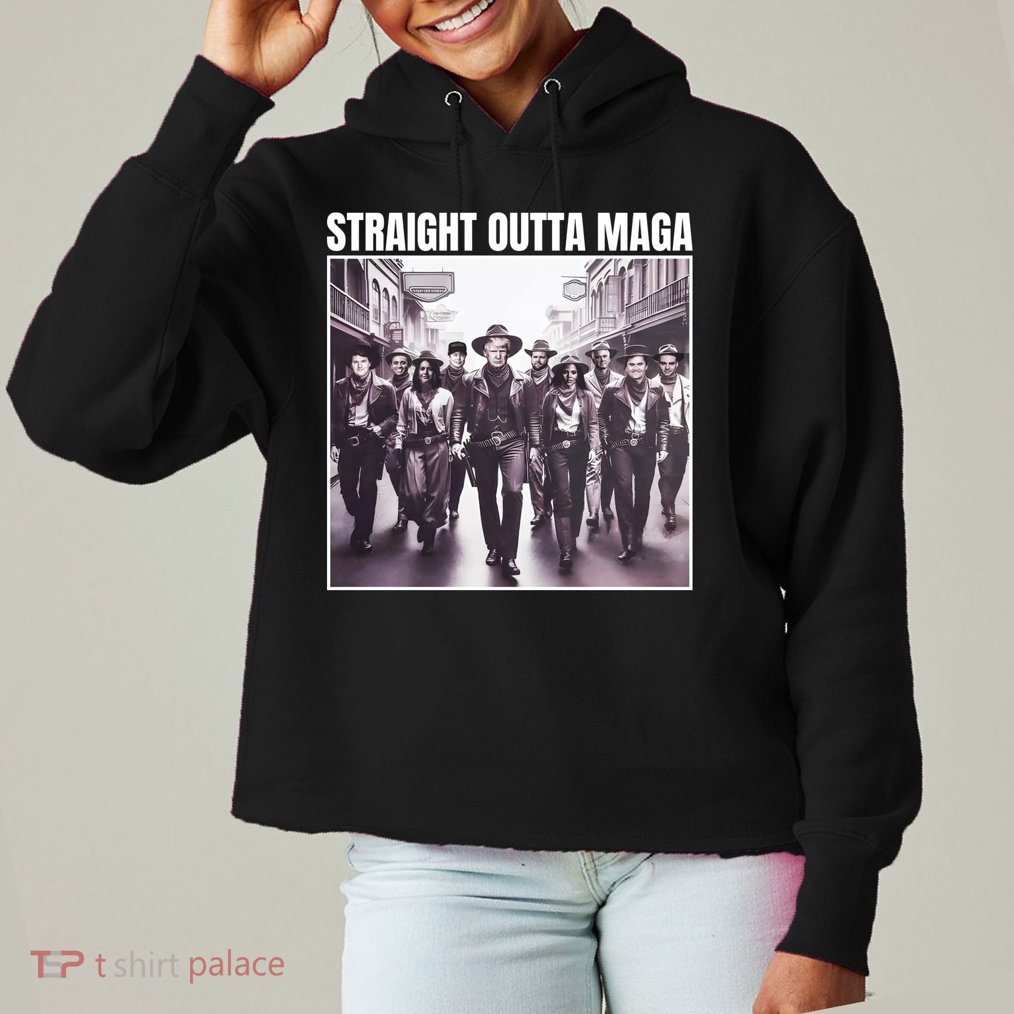 Straight Outta Maga Funny Trump 2024 Ladies Heavyweight Boxy Pullover Hoodie