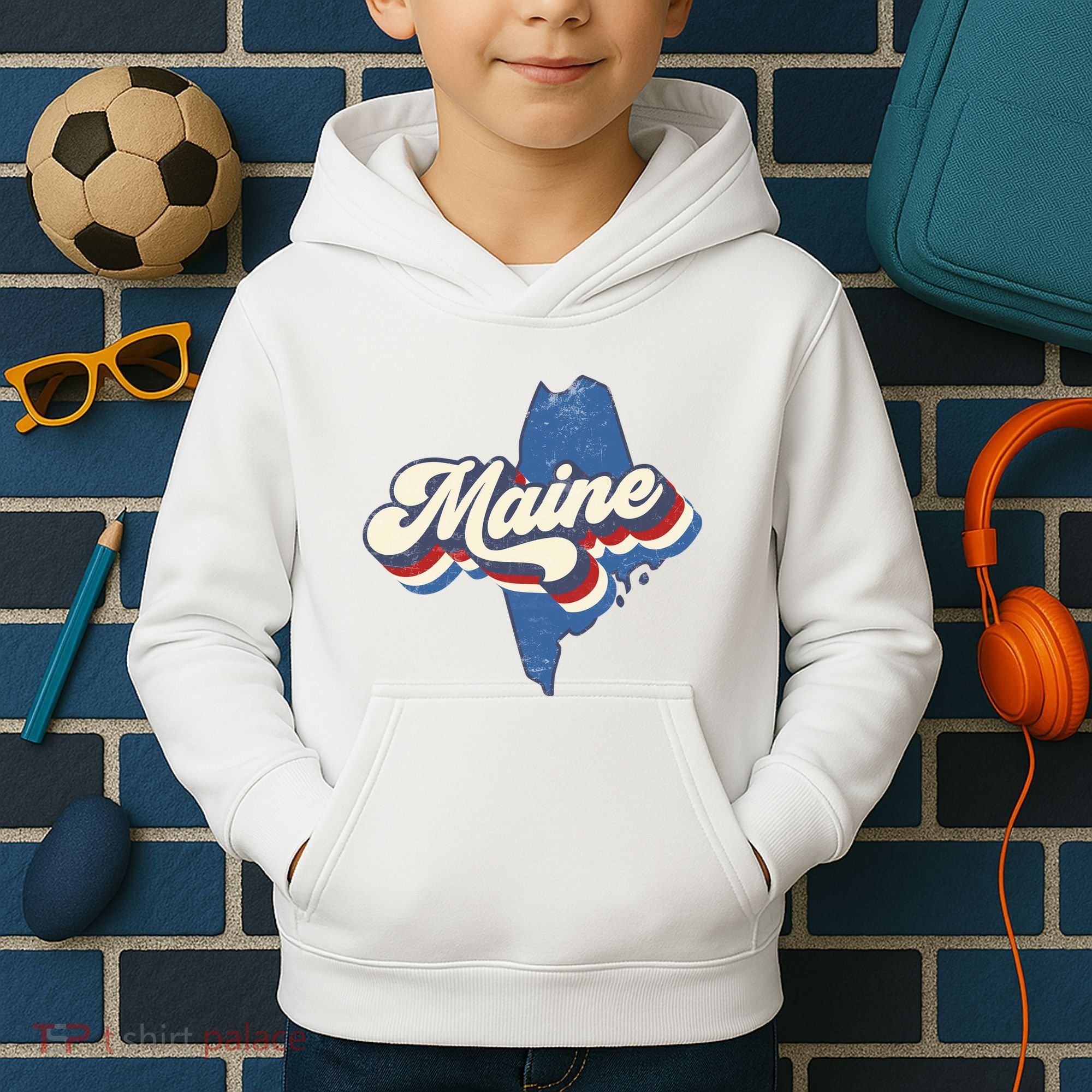 State Of Maine Retro Logo Kids Hoodie