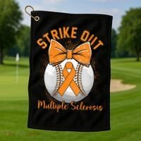 Strike Out Multiple Sclerosis Awareness Orange Ribbon Golf Towel thumb 1