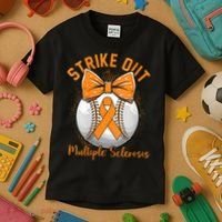 Strike Out Multiple Sclerosis Awareness Orange Ribbon Kids T-Shirt thumb 3