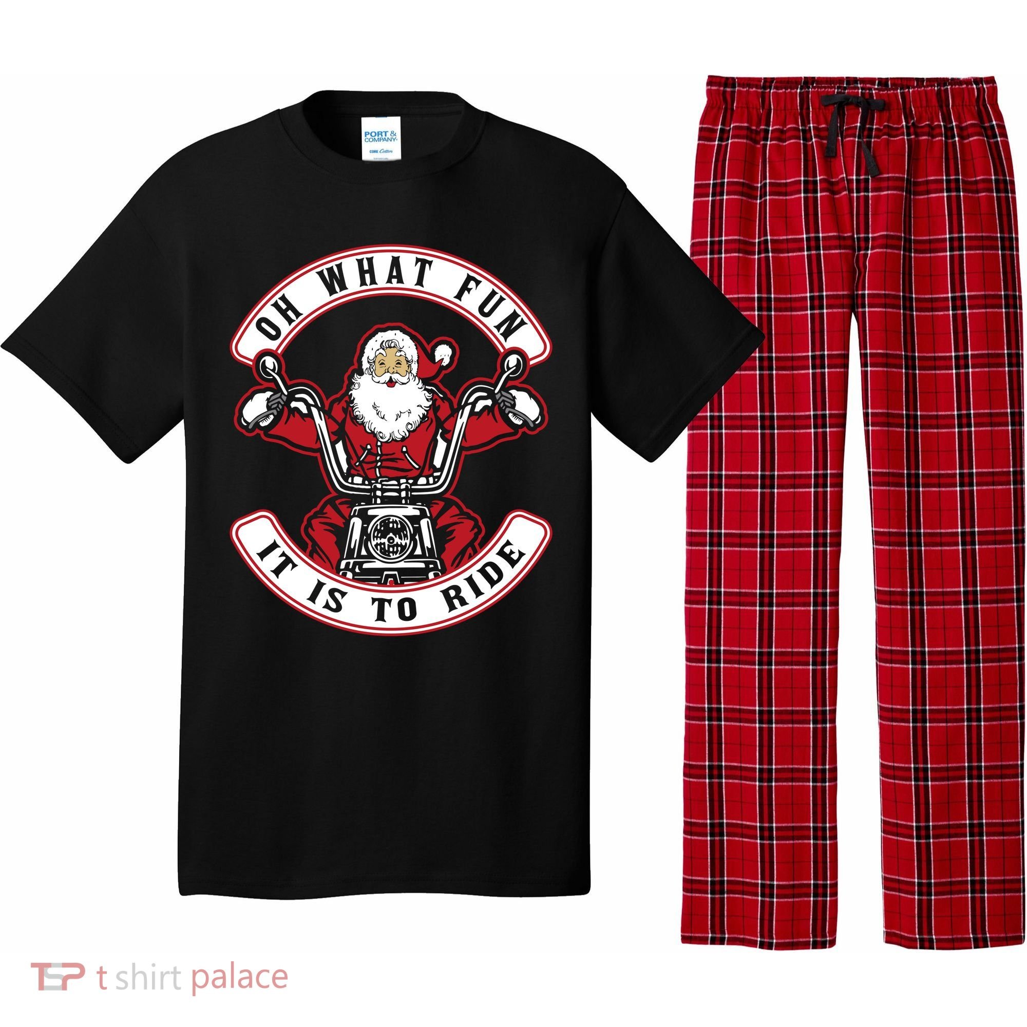 Santa On Motorcycle Funny Christmas Gift Pajama Set