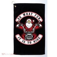 Santa On Motorcycle Funny Christmas Gift Golf Towel thumb 0