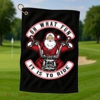 Santa On Motorcycle Funny Christmas Gift Golf Towel thumb 1
