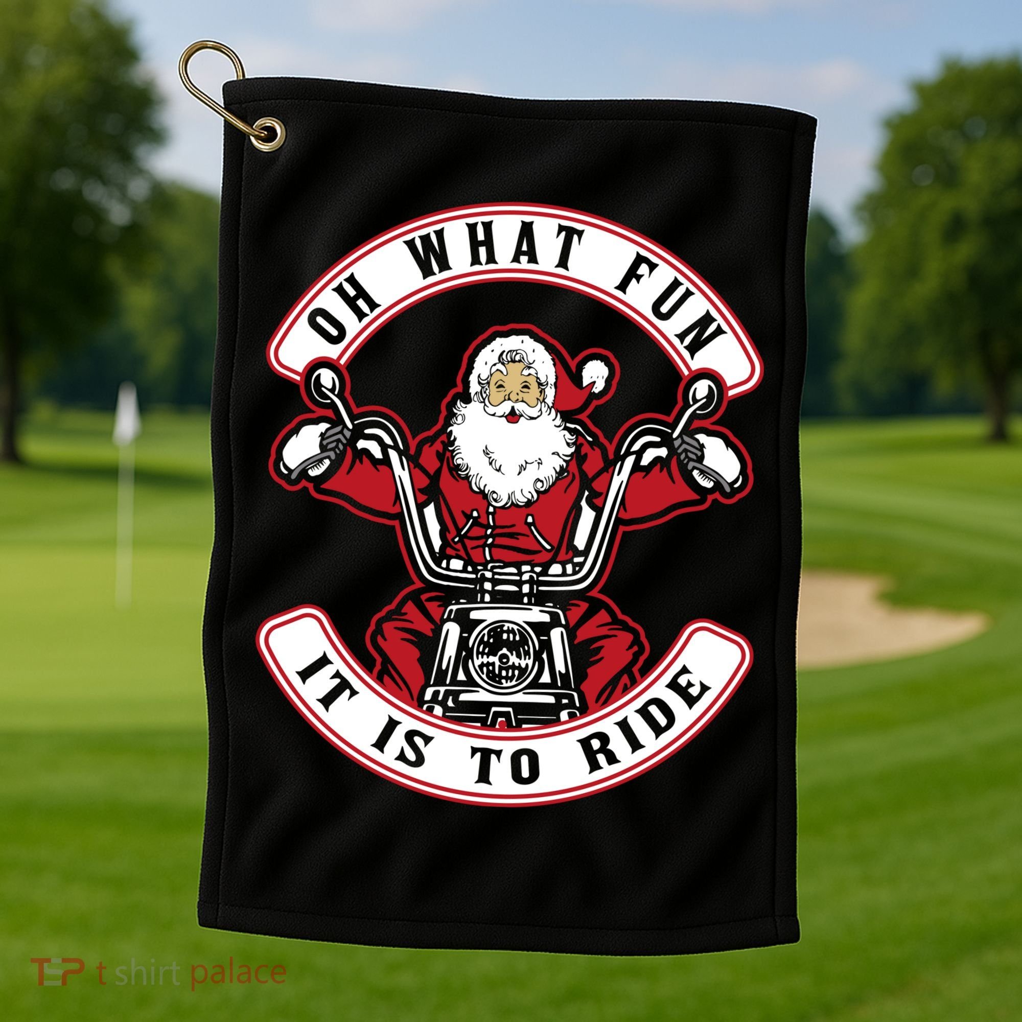 Santa On Motorcycle Funny Christmas Gift Golf Towel