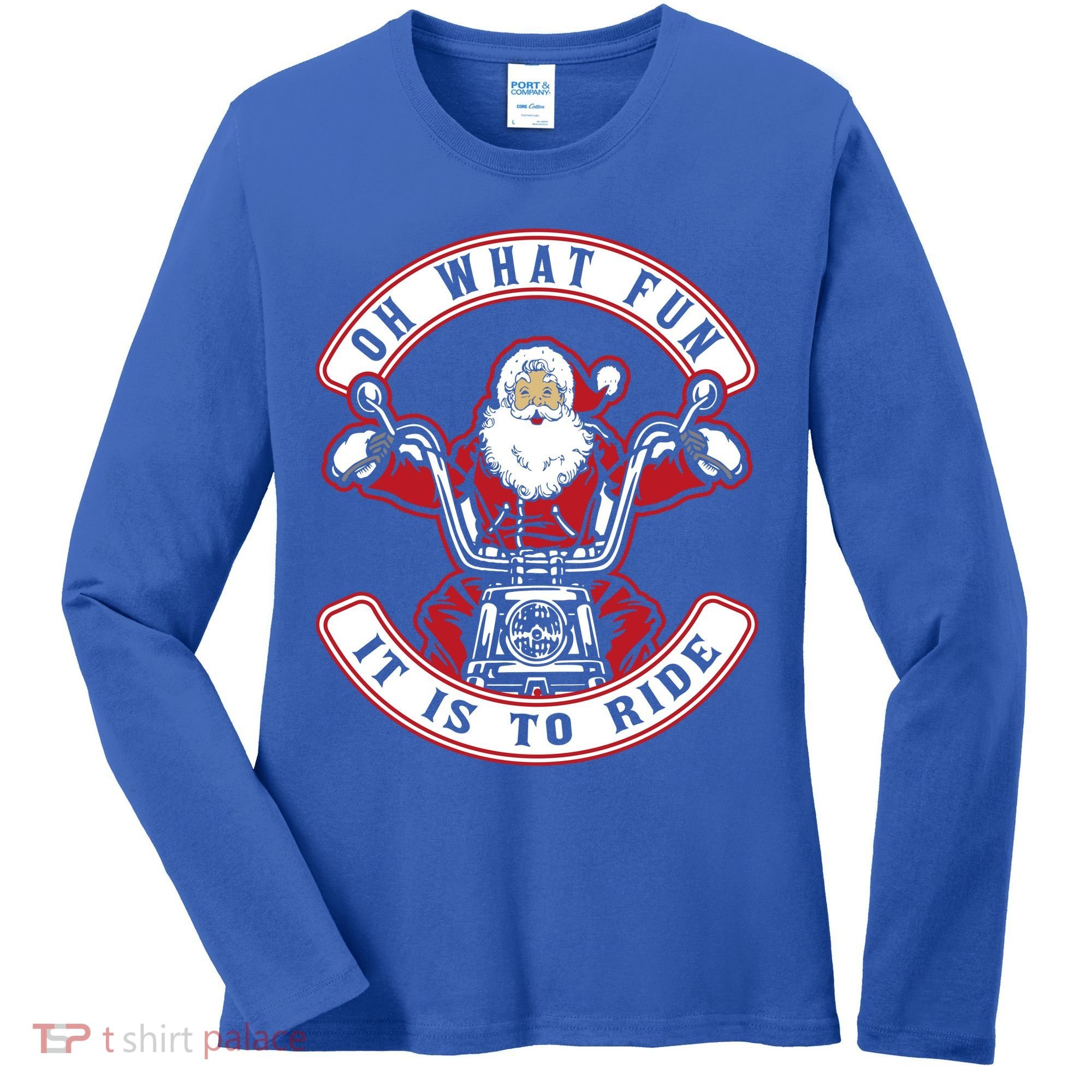 Santa On Motorcycle Funny Christmas Gift Women's Long Sleeve Shirt