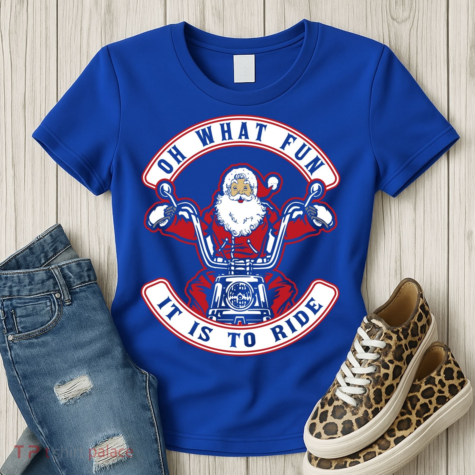 Santa On Motorcycle Funny Christmas Gift Women's T-Shirt