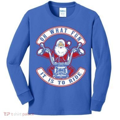 Santa On Motorcycle Funny Christmas Gift Kids Long Sleeve Shirt