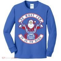 Santa On Motorcycle Funny Christmas Gift Kids Long Sleeve Shirt thumb 0
