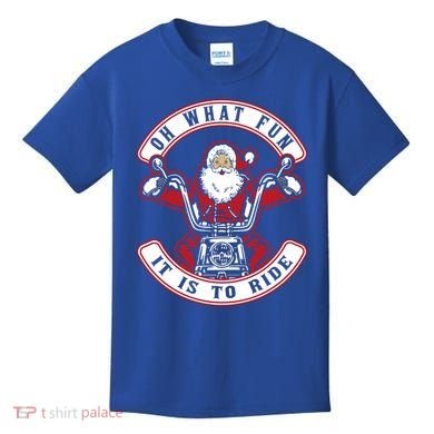 Santa On Motorcycle Funny Christmas Gift Kids T-Shirt