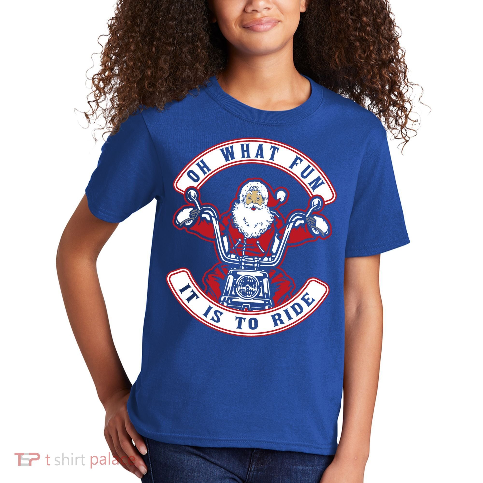 Santa On Motorcycle Funny Christmas Gift Kids T-Shirt