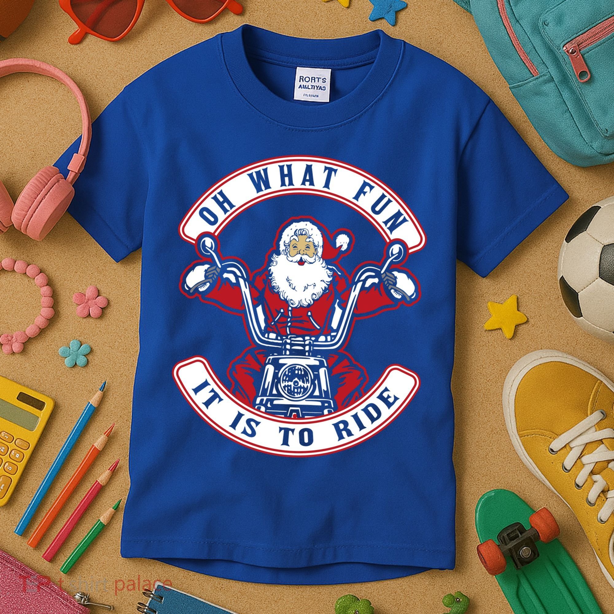 Santa On Motorcycle Funny Christmas Gift Kids T-Shirt