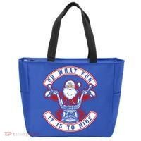 Santa On Motorcycle Funny Christmas Gift Tote Bag thumb 0