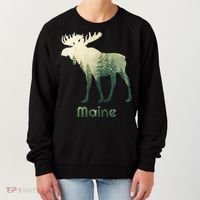 State Of Maine Moose Forest Tree Hunter Wildlife Women's Sweatshirt thumb 0