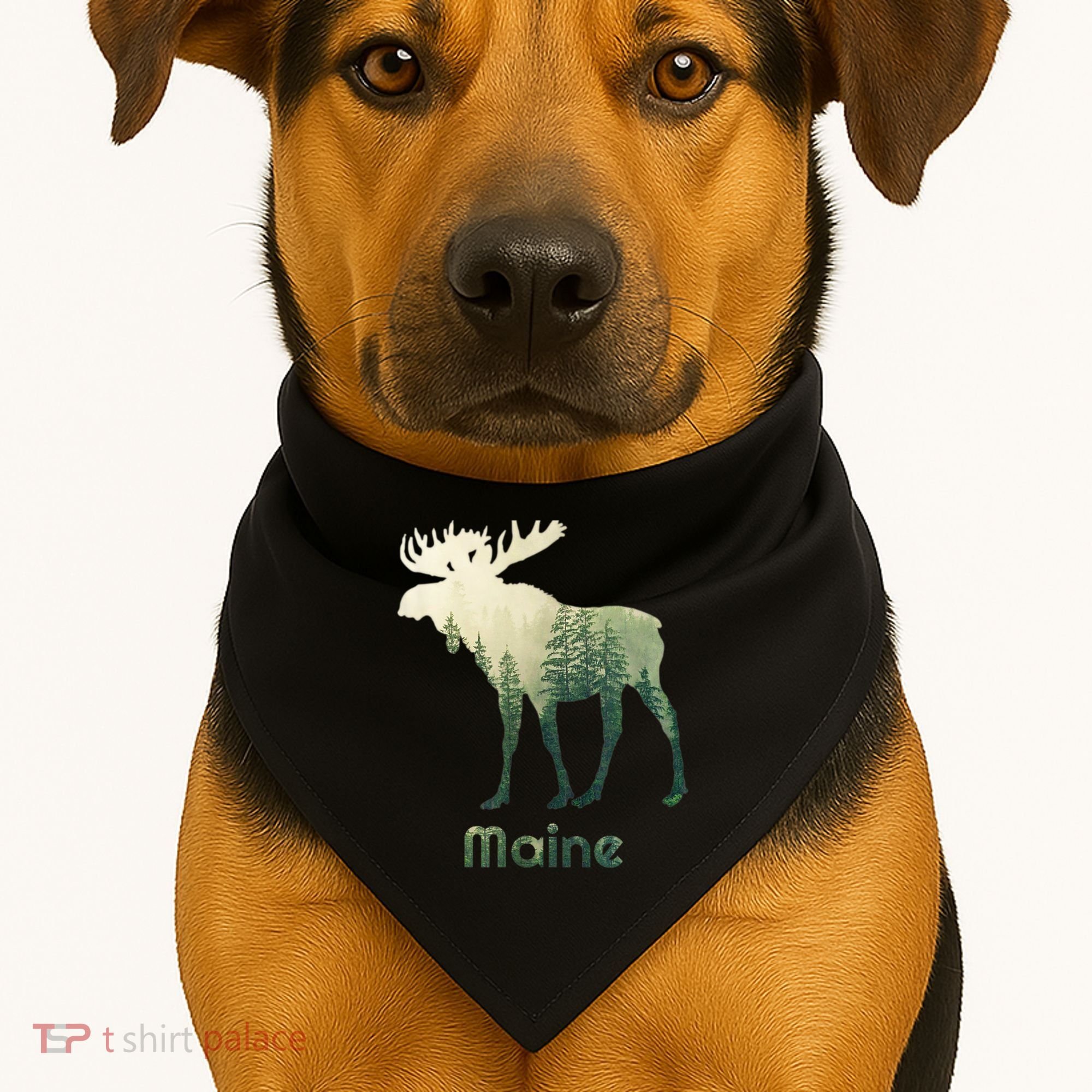 State Of Maine Moose Forest Tree Hunter Wildlife USA-Made Doggie Bandana
