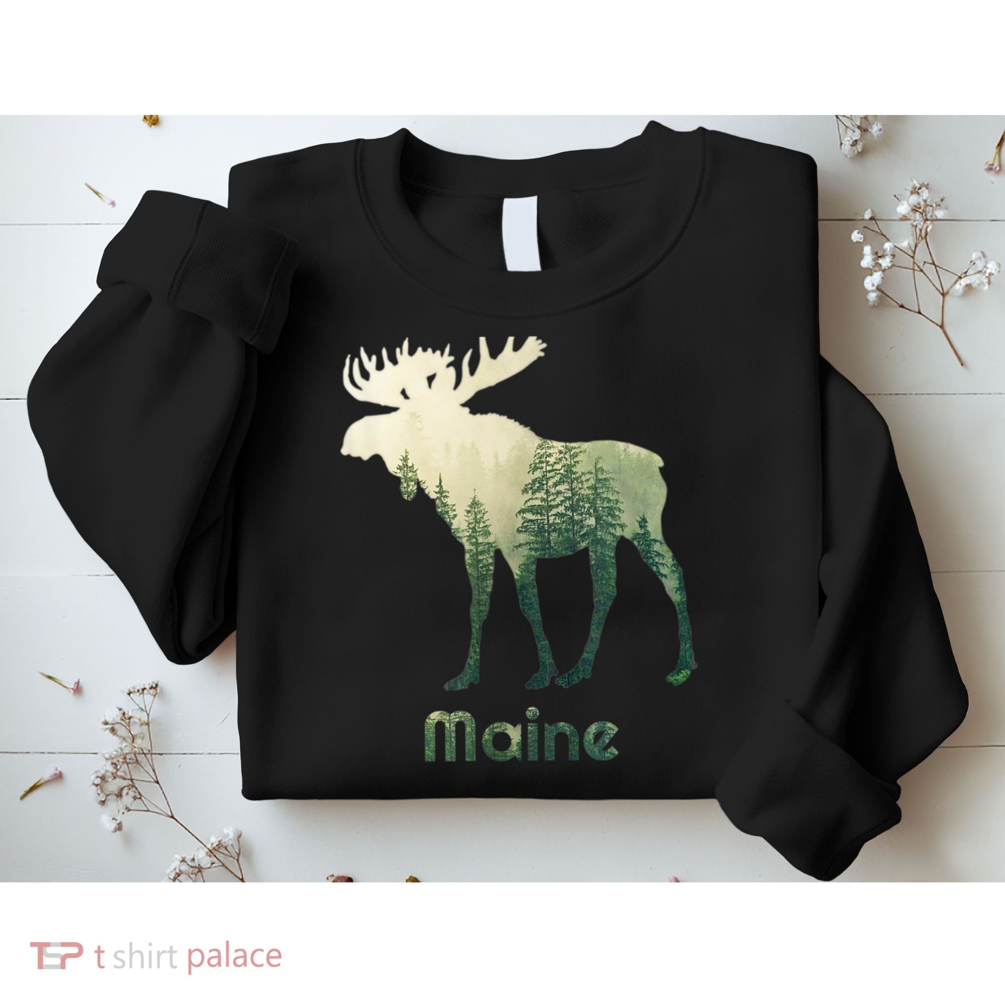 State Of Maine Moose Forest Tree Hunter Wildlife Sweatshirt