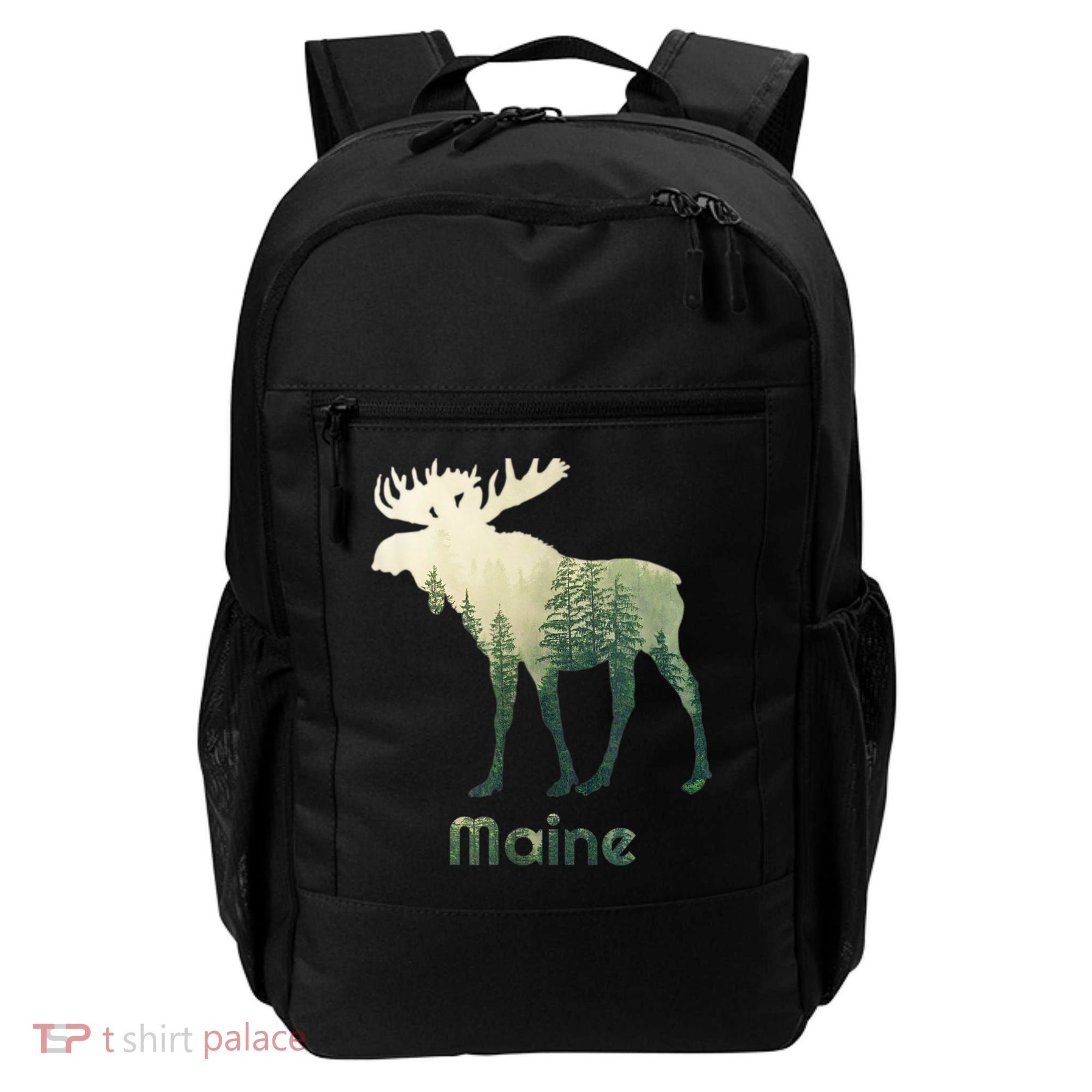 State Of Maine Moose Forest Tree Hunter Wildlife Backpack