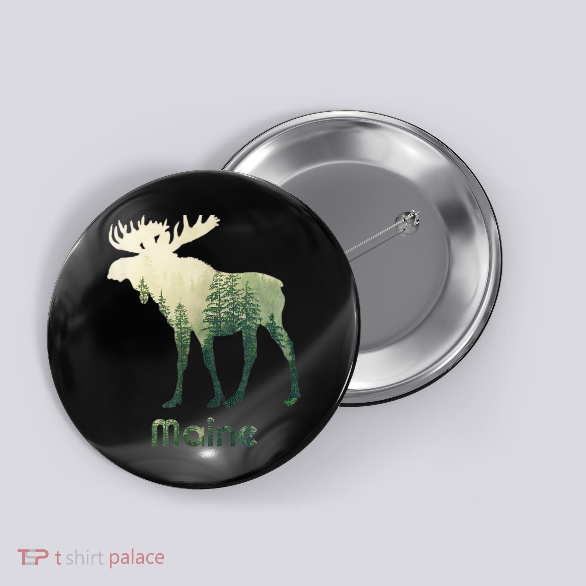 State Of Maine Moose Forest Tree Hunter Wildlife Button