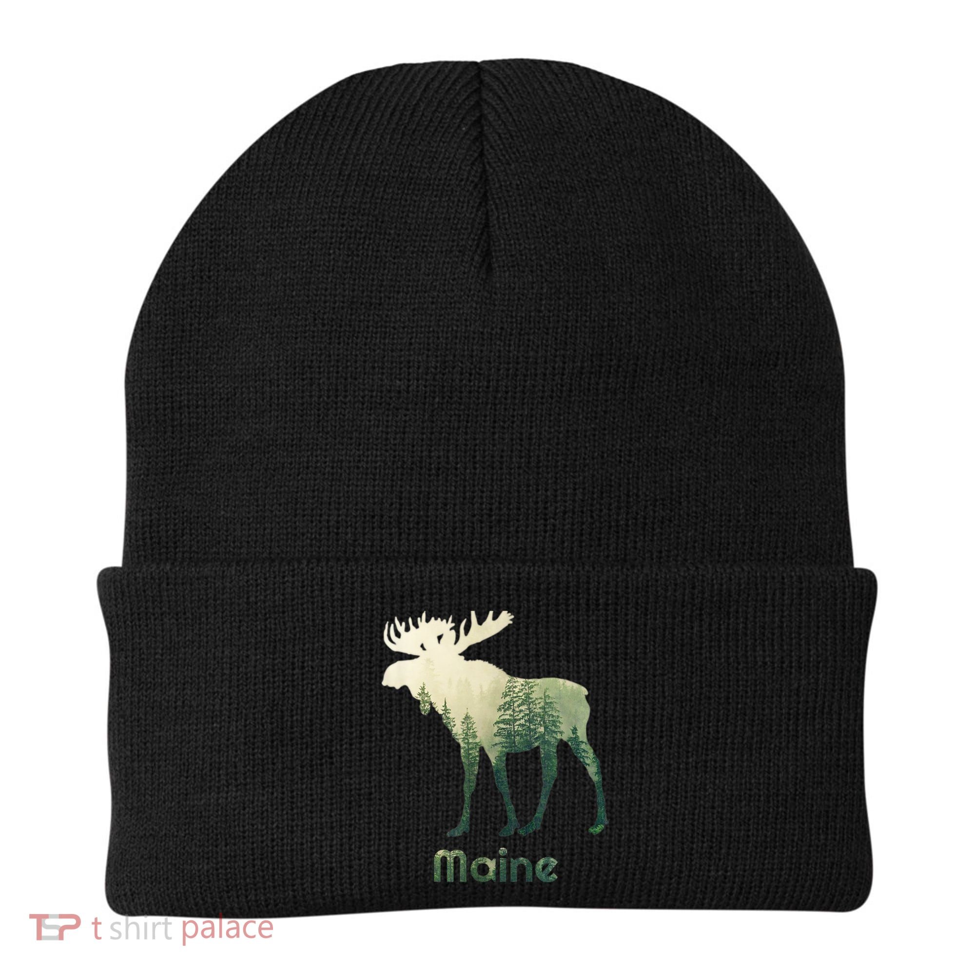 State Of Maine Moose Forest Tree Hunter Wildlife Beanie