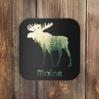 State Of Maine Moose Forest Tree Hunter Wildlife Coaster