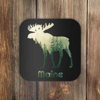 State Of Maine Moose Forest Tree Hunter Wildlife Coaster thumb 0