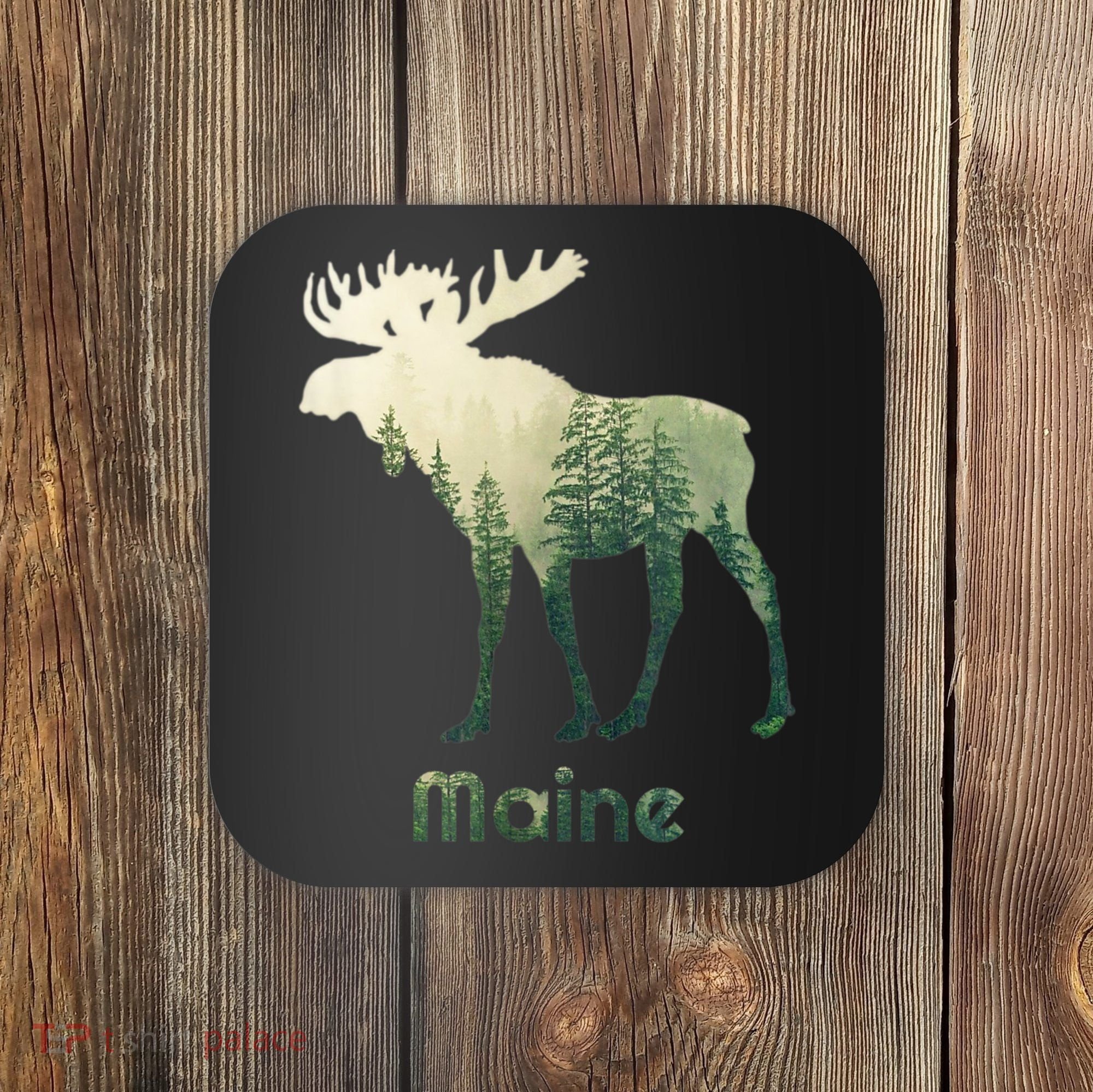State Of Maine Moose Forest Tree Hunter Wildlife Coaster