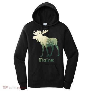 State Of Maine Moose Forest Tree Hunter Wildlife Women's Hoodie