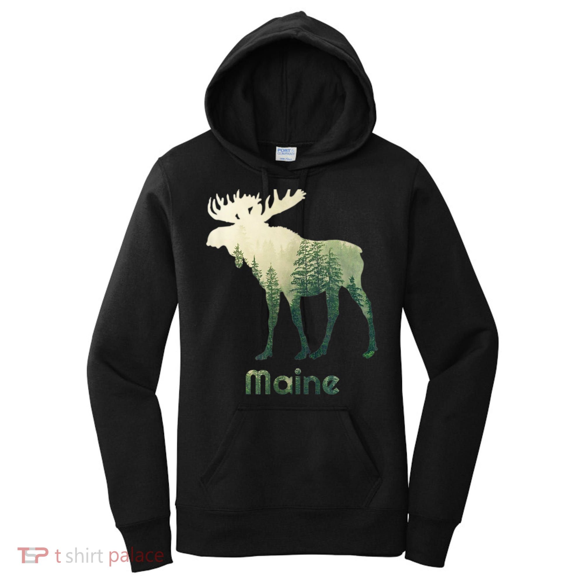 State Of Maine Moose Forest Tree Hunter Wildlife Women's Hoodie