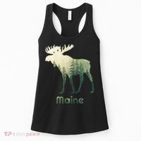 State Of Maine Moose Forest Tree Hunter Wildlife Women's Tank Top thumb 0