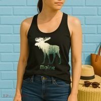 State Of Maine Moose Forest Tree Hunter Wildlife Women's Tank Top thumb 2
