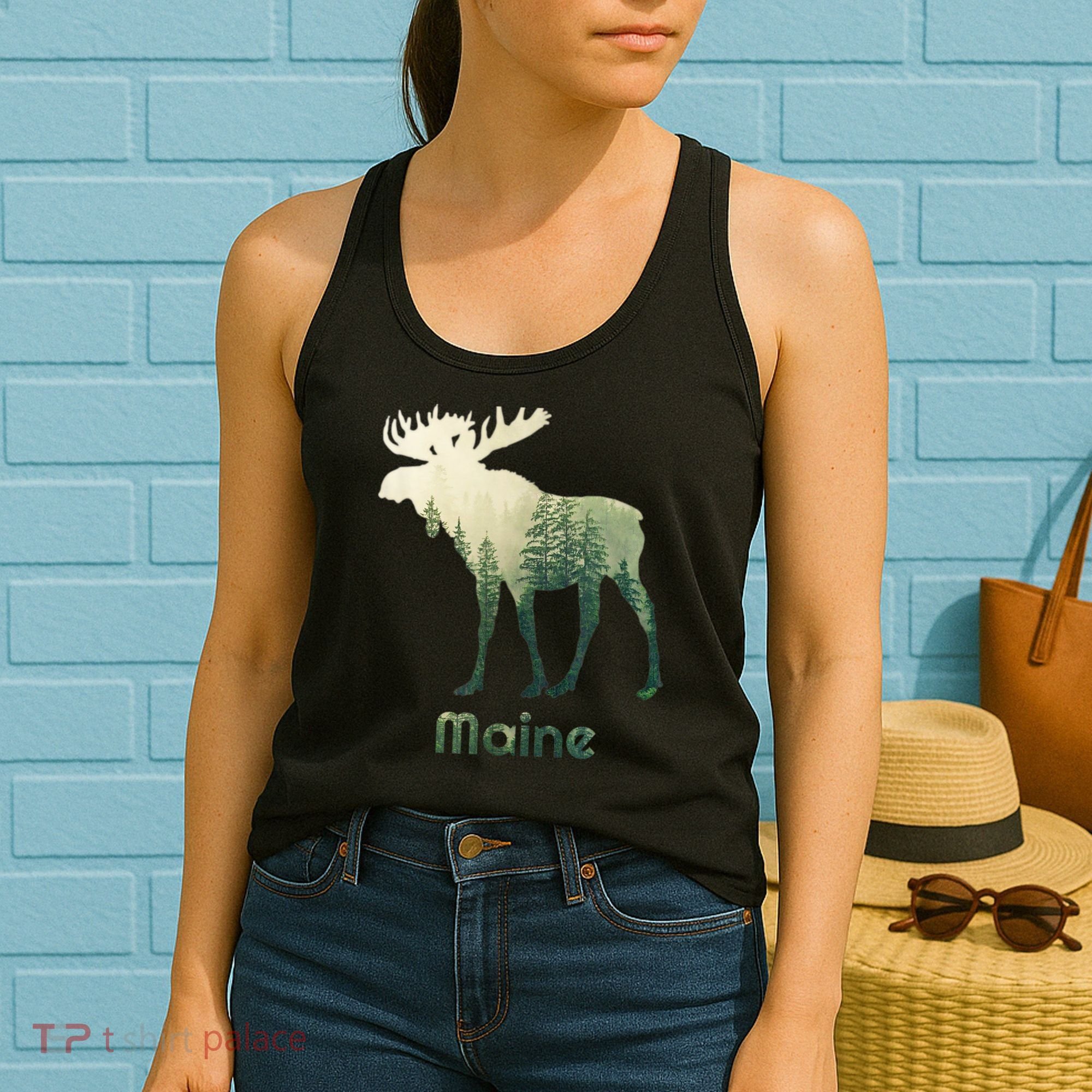 State Of Maine Moose Forest Tree Hunter Wildlife Women's Tank Top