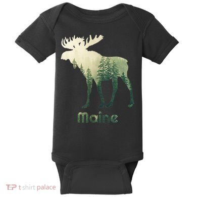 State Of Maine Moose Forest Tree Hunter Wildlife Baby Bodysuit