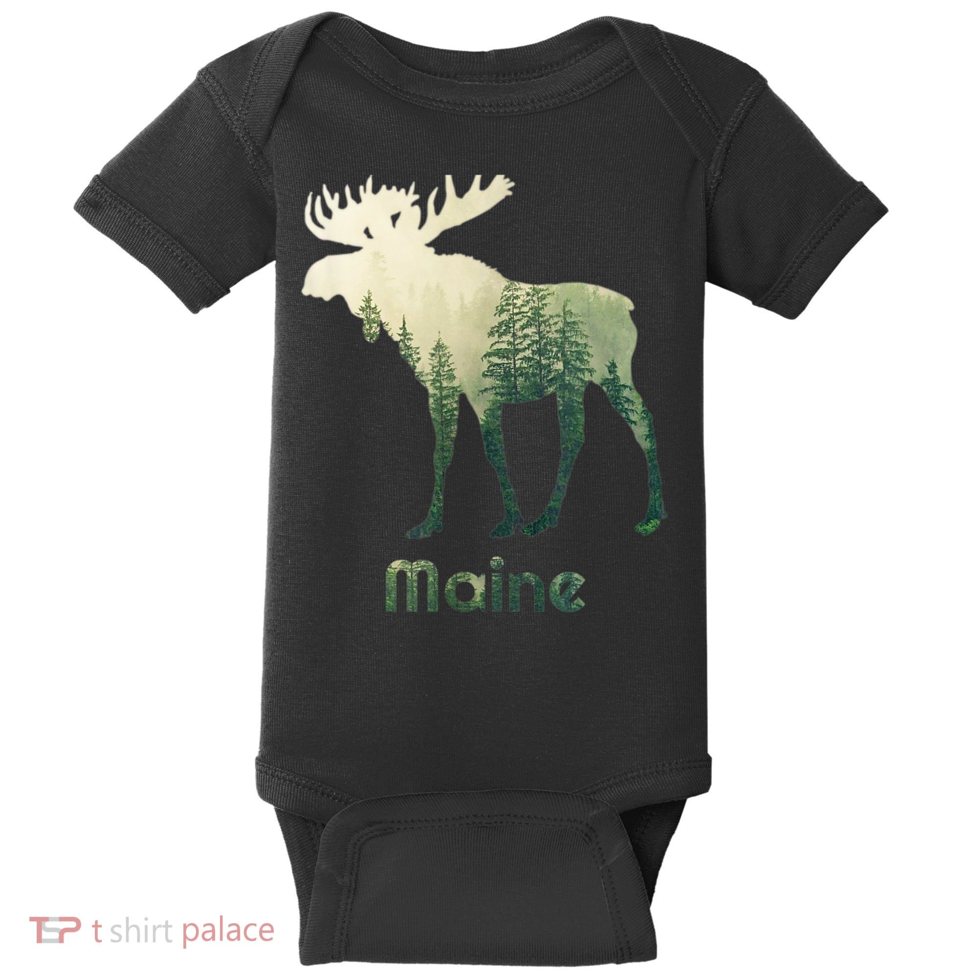 State Of Maine Moose Forest Tree Hunter Wildlife Baby Bodysuit