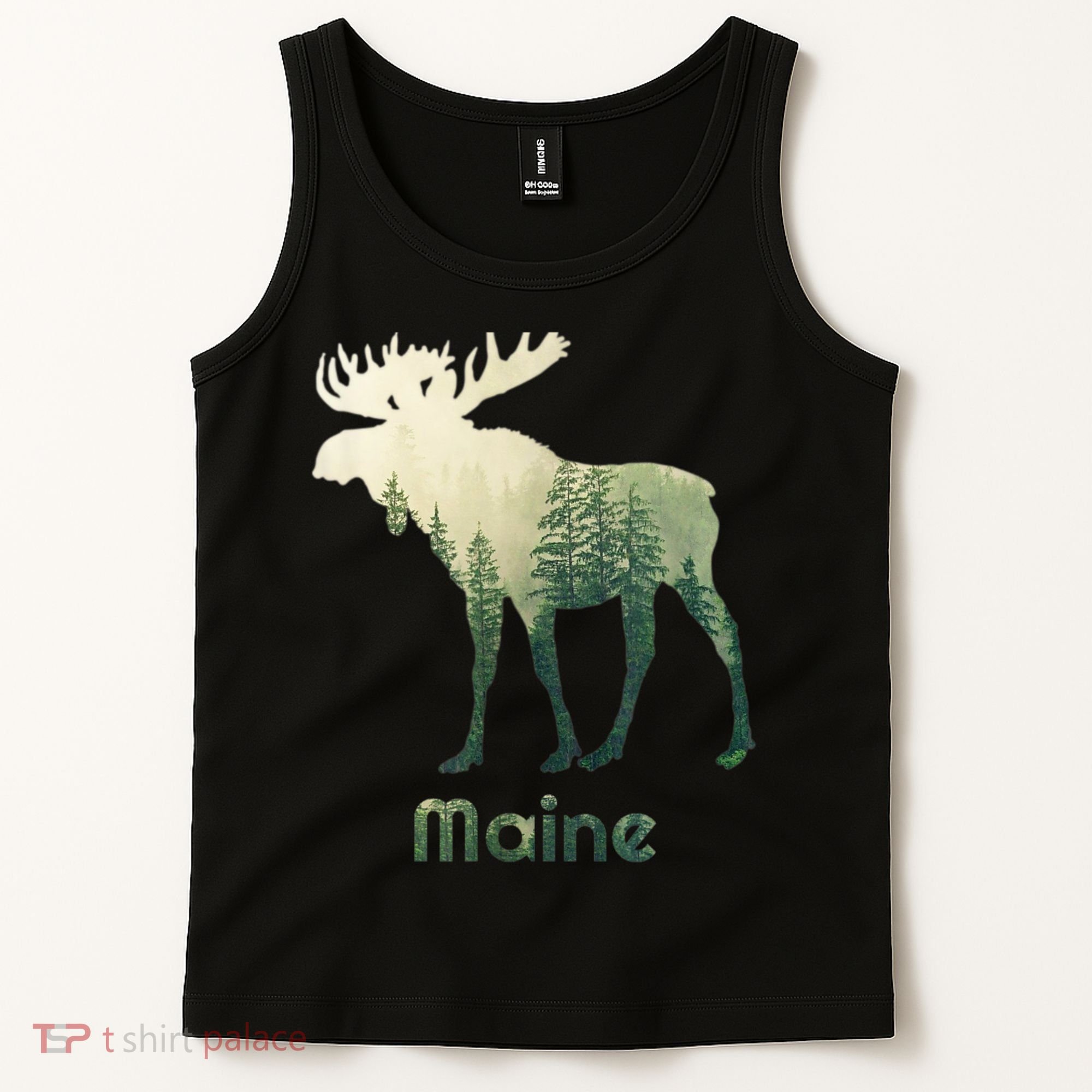 State Of Maine Moose Forest Tree Hunter Wildlife Tank Top
