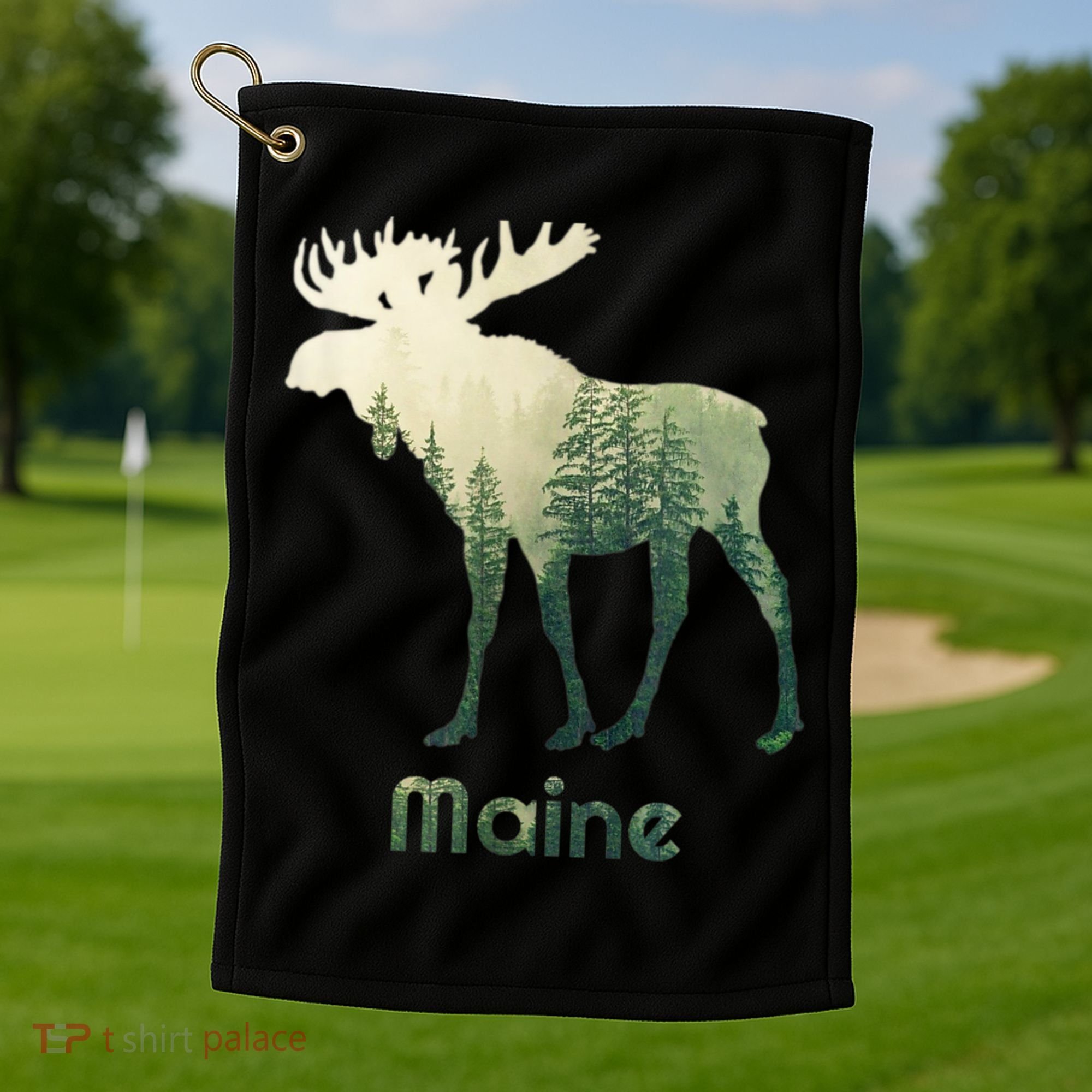 State Of Maine Moose Forest Tree Hunter Wildlife Golf Towel