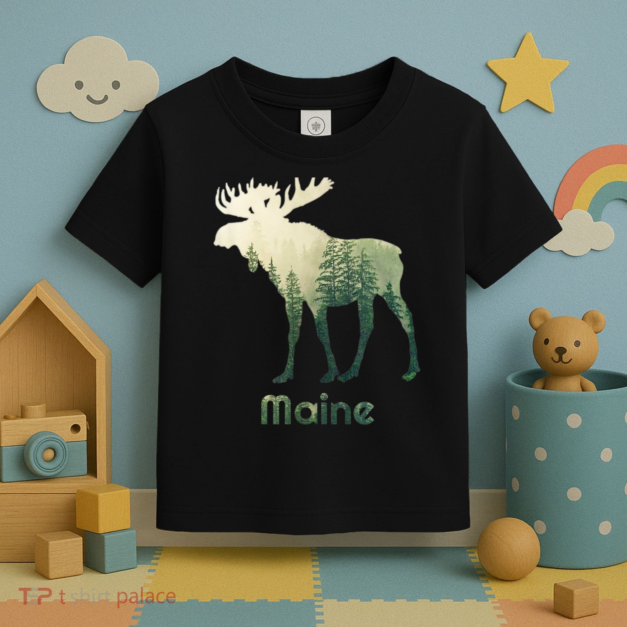 State Of Maine Moose Forest Tree Hunter Wildlife Toddler T-Shirt