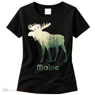 State Of Maine Moose Forest Tree Hunter Wildlife Women's T-Shirt