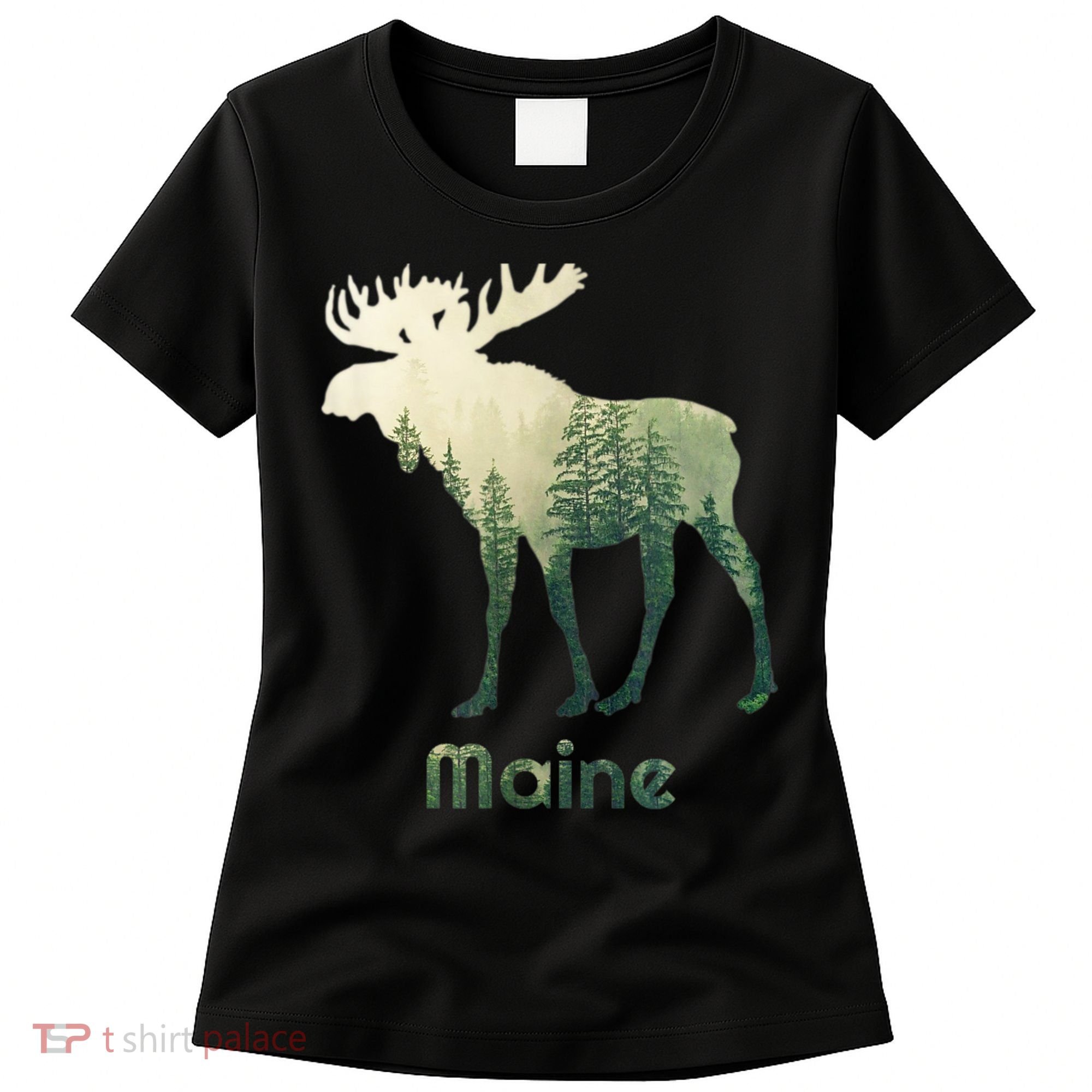 State Of Maine Moose Forest Tree Hunter Wildlife Women's T-Shirt