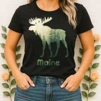 State Of Maine Moose Forest Tree Hunter Wildlife Women's T-Shirt thumb 2