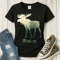State Of Maine Moose Forest Tree Hunter Wildlife Women's T-Shirt thumb 3