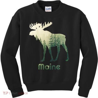 State Of Maine Moose Forest Tree Hunter Wildlife Kids Sweatshirt