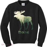 State Of Maine Moose Forest Tree Hunter Wildlife Kids Sweatshirt thumb 0