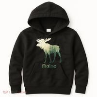 State Of Maine Moose Forest Tree Hunter Wildlife Kids Hoodie thumb 0