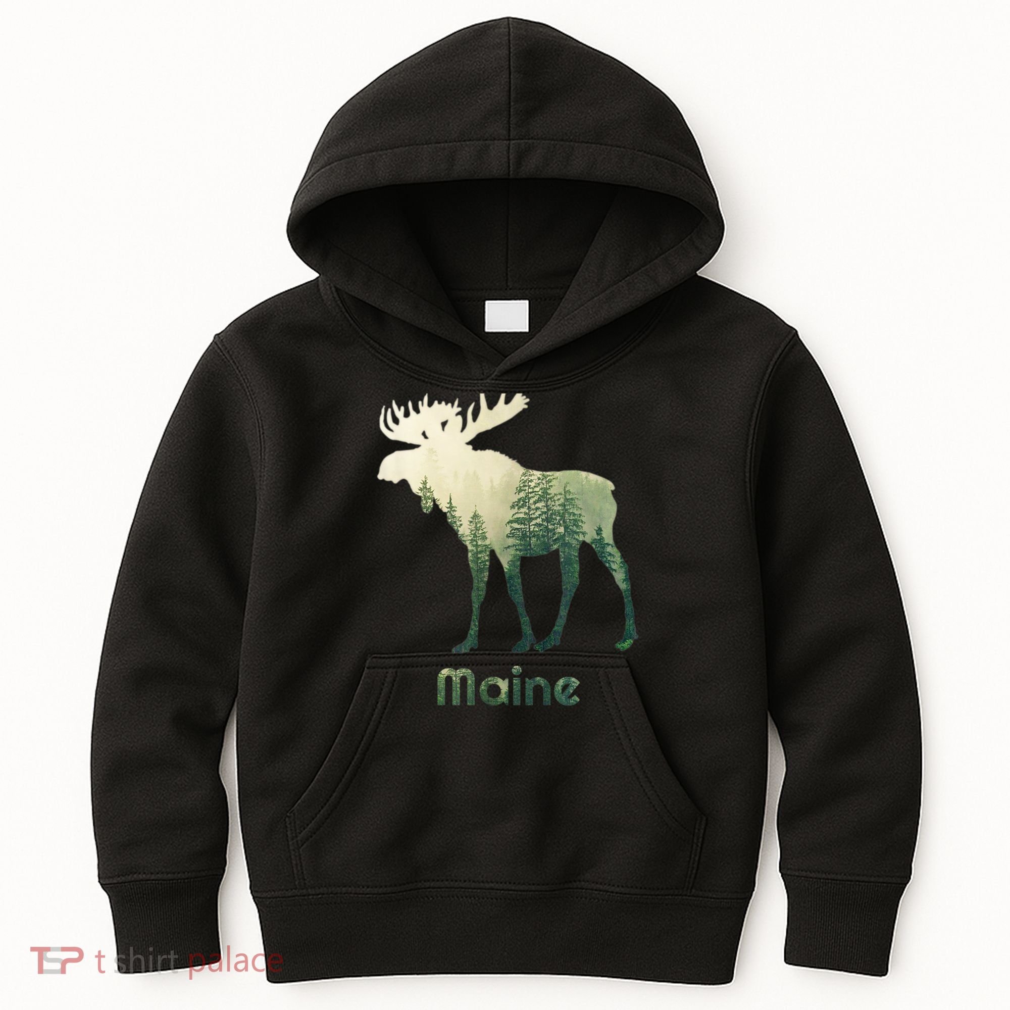 State Of Maine Moose Forest Tree Hunter Wildlife Kids Hoodie