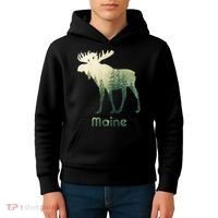 State Of Maine Moose Forest Tree Hunter Wildlife Kids Hoodie thumb 4