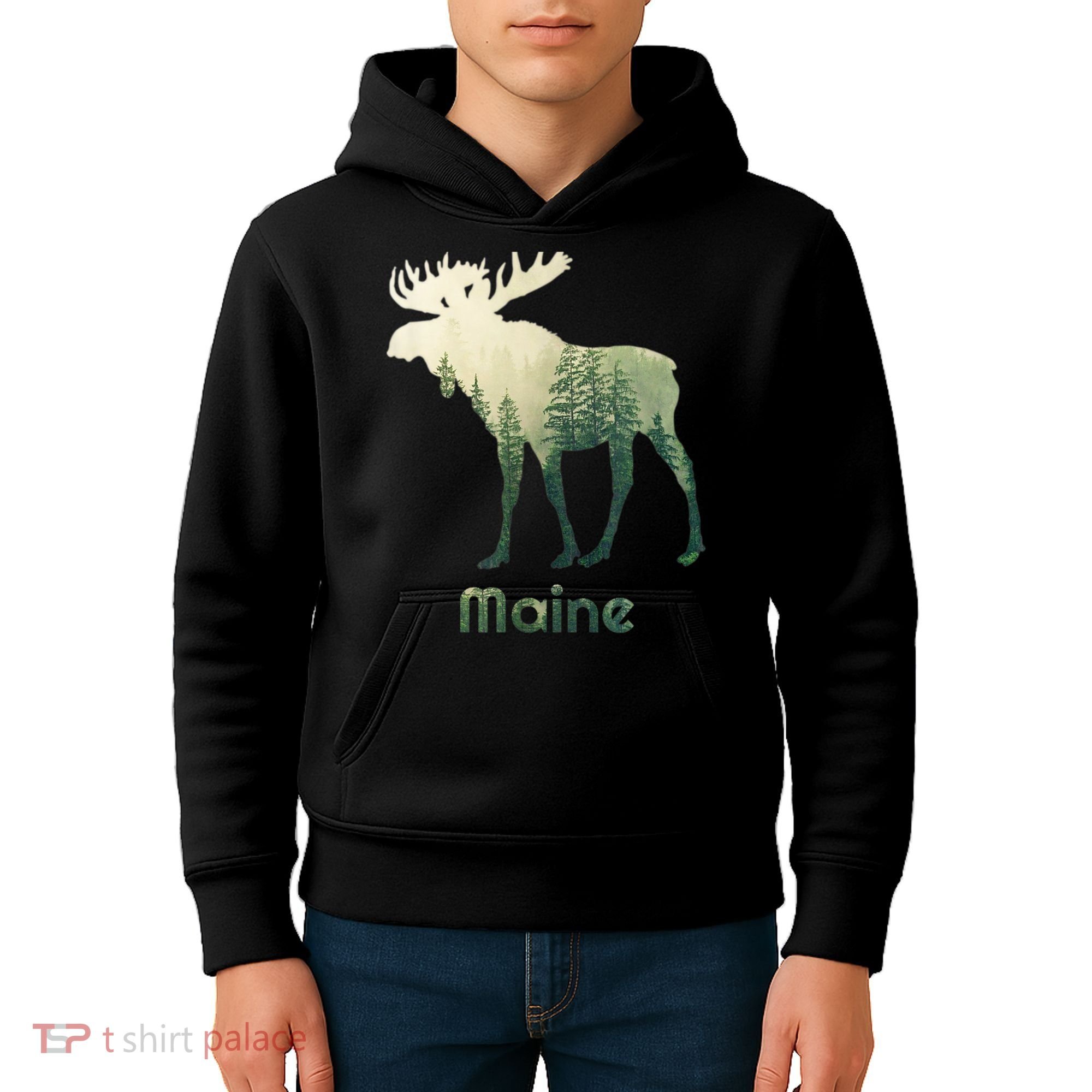 State Of Maine Moose Forest Tree Hunter Wildlife Kids Hoodie